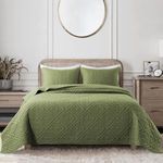 SANMARINO Solid 100% Cotton Multi-Needle Quilted Ultrasonic Bedcover Set – 280 TC, Soft & Lightweight, King Size/Double (90x100 in/254x228 cm), Beige Coverlet with 2 Pillow Cases, Color- Olive Green