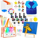 POPYOLA Acrylic Paint Set for Kids with Portable Gift Bag, Art Supplies Kids Painting Set with Non Toxic Paints, Smock, Easel, Ornaments, Paint Brushes, Canvases and More, Complete Painting Kits