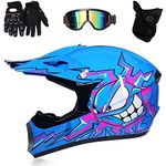 Full Face MTB Helmet Set with Goggles Gloves Mask, Motocross Helmet MX Motorcycle Helmet ATV Scooter Helmet, Downhill Off Road Quad Bike Motorbike Crash Helmet,Blue (Size : L/56-57CM)