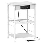 Nightstand with Charging Station End Tables White Side Table with USB Ports & Outlets Small Bedside Table with 3 Tier Storage Night Stand Table in Bedroom Living Room Dorm Office