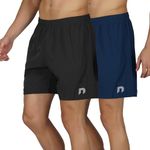 NEVER LOSE Mens 2 Pack Polyester Yoga Short Men Summer Running Gym Sports Shorts With Pockets Shorts For Men (L, N6Sh2051Ab,Black Blue)