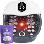 Foot Spa Bath Massager with Vibration Massage and Heat Bubbles and Jets, 16 OZ Calming Lavender Foot Soak Epsom Salt, Foot Soaker with Red Light, 22 Massage Rollers, Adjustable Temp - Black
