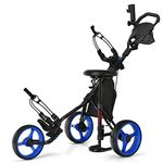 Tangkula Foldable Golf Push Cart, Navy Blue, Sturdy Steel Frame, Adjustable Handle, Ball Bearing Wheels, Foot Brake, Waterproof Storage Bag