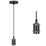 Licperron Vintage Pendant Light Fitting Kit, Braided Flex Ceiling Pendant Lamp, E27 Light Pendant Fitting Kit-Black. 1pack