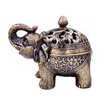 Hourwof Metal Elephant Incense Holder,Vintage Cone Coil Incense Burner with Lid,Ash Catcher,Aromatherapy Ornament Home Office Decor,Bronze