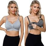 Sykooria 2/3 Pack Women's Maternity Bra Wirefree Breastfeeding Bra Removable Pads Nursing Bra Seamless Bralette with Extra Extenders & Clips, Black+Grey, XL