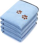 4 Pack Dog Towel Microfiber Dog Drying Towel Soft Absorbent Pet Bath Towel Dog Drying Coat Bathrobe Towel with Embroidered Paw for Dogs Cats Bathing and Grooming(Blue,35 x 20 Inch)