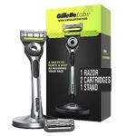 Gillette Mens Razor with Exfoliating Bar by GilletteLabs, Shaving Kit for Men, Includes 1 Handle, 2 Razor Blade Refills, 1 Premium Magnetic Stand