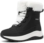 COOJOY Women's Winter Snow Boots Waterproof Faux Fur Ankle Booties Fuzzy Lightweight Ladies Comfortable Warm Outdoor Walking Boots Black,10.5