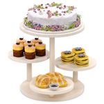 4 Tier Round Cupcake Tower Stand for 50 Cupcakes,Wood Cake Stand with Tiered Tray Decor,Farmhouse Tiered Tray Decor,Cupcake Display for Birthday Graduation Baby Shower Tea Party,White