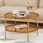 Yusong Round Glass Coffee Tables for Living Room, 2-Tier Circle Gold Coffee Table with Storage, 26.4" Modern Center Accent Table with Tawny ​Glass, Small Side Table End Table for Small Space, Bedroom