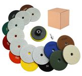 Waies 11 Packs 5 Inch Diamond Polishing Pads with 5/8"-11 Backer Pad 9 PCS Wet/Dry Polish Pad Kit for Drill Grinder Polisher 50-10000 Grit Pads for Marble Tile Quartz Granite Concrete Countertop