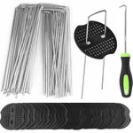 Vivo Technologies 50 Weed Control Membrane Pegs + 50 Buffer Washer Weed Mat Pegs U-Shaped Galvanised Securing Pegs Ground Cover Pegs Metal Garden Landscape Staples Artificial Grass Pins Barrier Pegs