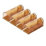 Humane Mouse Trap, Live Mice Trap, Reusable Indoor and Outside Mouse Traps, Kids/Pets Safe, Easy to Set (4, Brown)