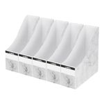 PATIKIL Magazine File Holder Set, 5Pcs Marble Cardboard Foldable Desk File Organizer Storage Box Document Magazine Holder with Labels for, Desk, Shelves, Home, Office Supplies, White Grey