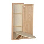 Household Essentials, Wall Recessed Ironing Board Cabinet with Storage Shelves, Wood, Unfinished Oak