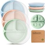 KeaBabies Suction Plates with Lids for Baby - 3-Pack 100% Silicone Suction Plates for Baby, Kids,Toddler Plates,Divided Baby Plates with Suction,Lids, BPA-Free, Microwave, Dishwasher Safe (Mellow)