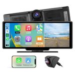 Portable Wireless CarPlay and Android Auto Car Stereo 10.26 inch IPS Touchscreen, CarPlay Screen for Car with 4K Dash Cam 1080p Backup Camera Bluetooth AUX/FM