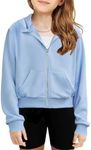 Arshiner Girls Hoodie Zip Up Kids Casual Fashion Sweatshirt Elegant Long Sleeve Pullover Spring Fall Winter Hooded Outerwear for Girls 9-10 Years Light blue