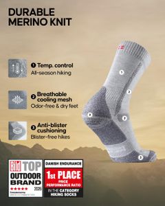 DANISH ENDURANCE Merino Wool Hiking Socks – Warm, Padded, Unisex, 1/3 Pairs