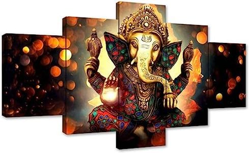 Follmax 5 Pieces Hindu God Ganesha Art Wall Home Decor HD Print Home Wall Hanging Art Prints Modular Pictures - Ready to Hang