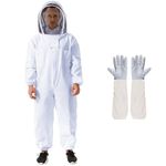 Beekeeping Suit Apiarist Beekeeping Jacket with Sheepskin Gloves & Ventilated Fencing Veil Hood Professional Beekeeper Suit Outfit Total Protection for Backyard Professional Beginner Beekeepers (L)