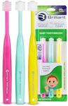 Brilliant Oral Care Baby Toothbrush with Soft Bristles and Round Head, for a Toddler Approved, Easy to Use All-Around Clean Mouth, Ages 0-2 Years, Pink Mint Yellow, 3 Pack