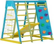 Avenlur Magnolia Indoor Playground 6-in-1 Jungle Gym Montessori Waldorf Style Wooden Climber Playset Slide, Rock Climbing Wall, Rope Wall Climber, Monkey Bars, Swing for Toddlers, Children Kids 2-6yrs