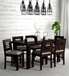 SB Furniture Solid Sheesham Wood 6 Seater Dining Table Set with Cushion Chairs Home Restaurant | Dining Room Furniture | Wooden Dinner Table for Living Room | Dark Walnut | Dining Room Sets