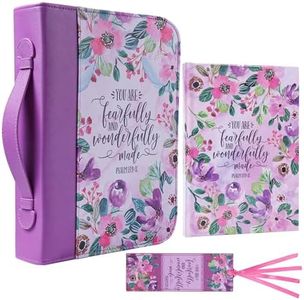 Faithful Hers Bible Cover Case for Women 3pcs Bible Bag Set with Notebook and Bookmark Woman PU Leather Book Carrying Case for Lady Bible Case Christian Gifts for Christmas Thanksgiving Day