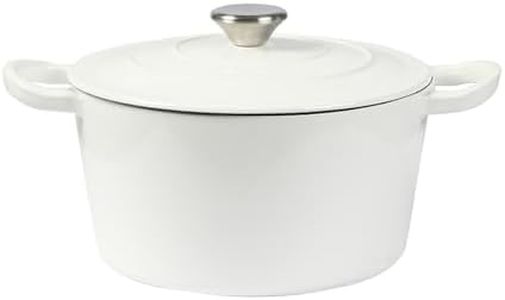 TOQUE Enameled Cast Iron Dutch Oven 4L Pot with Lid Kitchen Cookware White, 4.2 Quart Camping Cooking Non-stick Slow Cooker Deep Pan, Round Dutch Oven Pots for Bread Baking,Braise,Stew,Roast