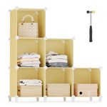 SONGMICS 6 Cube Storage Organizer, DIY Closet Shelf, Plastic Clothes Organizer, Modular Bookcase, 11.8 x 11.8 x 11.8 Inch Cubes, with Feet and Rubber Mallet, Goose Yellow ULPC111Y01