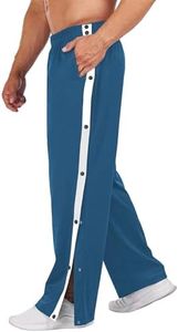 Deyeek Men's Tear Away Basketball Pants High Split Snap Button Casual Post-Surgery Sweatpants with Pockets Lake Blue