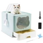 HelloMiao Fully Enclosed Cat Litter Box with Lid, Foldable Extra Large Cat Toilet, Drawer Type Cat Litter Tray with Plastic Scoop, Suitable for Cats Under 17.6Ib(8kg)