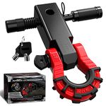 AUTMATCH Shackle Hitch Receiver 2 Inch with 3/4" Mega D Ring Shackles and 5/8" Trailer Hitch Lock Pin, 68,000 Lbs Break Strength, Heavy Duty Receiver Kit for Vehicle Recovery, Black & Red