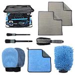 Sudz Budz® Premium Car Wash Kit 8pcs | Washing and Detailing Mitts, Microfibre Towels Set, Wheel Cleaning Brush, Detailing Brushes. Professional Detail Accessories for Exterior and Interior Car Care