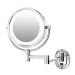 Jerdon HL65CD Hard-Wired 8-Inch Two-Sided Swivel Halo Lighted Wall Mount Mirror with 5x Magnification, 14-Inch Extension, Chrome Finish