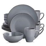 vancasso Moda Matte 16 Piece Stoneware Dinnerware Grey Dinner Service for 4 Tableware Stoneware Dinnerware Set Crockery with 11in Dinner Plate, 8in Dessert Plate, 7in Bowl and 14oz Mug. Moda