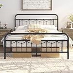 Yaheetech 4ft6 Double Metal Platform Bed Frame with Vintage Headboard and Footboard, Ample Under-Bed Storage, No Box Spring Needed, Black