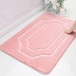 BEQHAUSE Bath Mat Non-Slip Soft Extra Long Thickened Bathroom Rug Absorbent Bath Mat Machine Washable Bath Mat for Shower, Bathtub and Toilet (Pink, 60 x 90 cm)