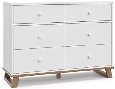 Storkcraft Modern 6 Drawer Double Dresser (White with Vintage Driftwood) – GREENGUARD Gold Certified, Modern Double Dresser for Nursery and Kids Bedroom, Wide Dresser Organizer for Children’s Bedroom