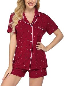 Ekouaer Pajamas Set for Women Short Sleeve Sleepwear Summer Button Down Nightwear Soft Pjs Lounge Set, Christmas Tree, Large