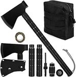 Camping Axe Multi-Tool Hatchet Survival Kit Tactical Tomahawk Folding Portable Camp Ax Sheath Hammer Compass Flint Whistle Carrying Molle Bag Outdoor Hiking Camping Hunting Emergency Featured Tomahawk