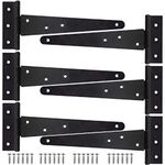 KAHEIGN 6Pcs Tee Shed Hinge, 25CM Heavy-Duty Metal Iron T-Hinge Garden Gates Hinges Rustproof T-Strap Hinges for Shed Doors Barn Doors - with 42Pcs Screws (Black)