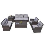 Direct Wicker 6 Pieces Steel Frame Rattan Sectional Sofa Set With Storage Box Grey Cushion (Brown)