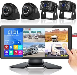 RV Backup Camera for RV Truck Semi Truck Trailer, 4K 10.36" Touch Monitor with Recording DVR MP5 Bluetooth Adjustable Parking Assist Line & Four 1080P AHD IP69 Waterproof Rear Side View Backup Cameras
