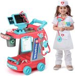 Liberry Doctor Kit for Toddlers Ages 3 4 5, Pretend Kids Doctor Playset with Cart, Costume and Stethoscope, Role Play Medical Toys Birthday Gift for Girls Boys (Red)