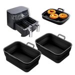 Vangerute Collapsible 2-Pack Air Fryer Silicone Liners for 8QT & 10QT NINJA Foodi Dual, Rectangular Air Fryer Silicone Pot, Reusable Silicone Air Fryer Basket for Air Fryer Accessories(Black)