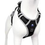 HANK Dog Chest Belt - Dog Harness for Medium Dogs - 3M Night Reflective - Chest (Min 22 - Max 27" inches) (Medium, Black - Grey Design)