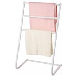 YORKSHIRE HOMEWARE 3 Tier Free Standing Bath Towel Rail - L Shape Towel Stand, Space Saving Towel Drying Rack, Bathroom Storage Organizer Towel Holder, Towel Stand, Towel Rack Metal Stand White